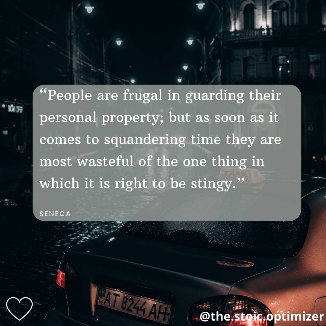 Quote by Seneca with a city night background with a car